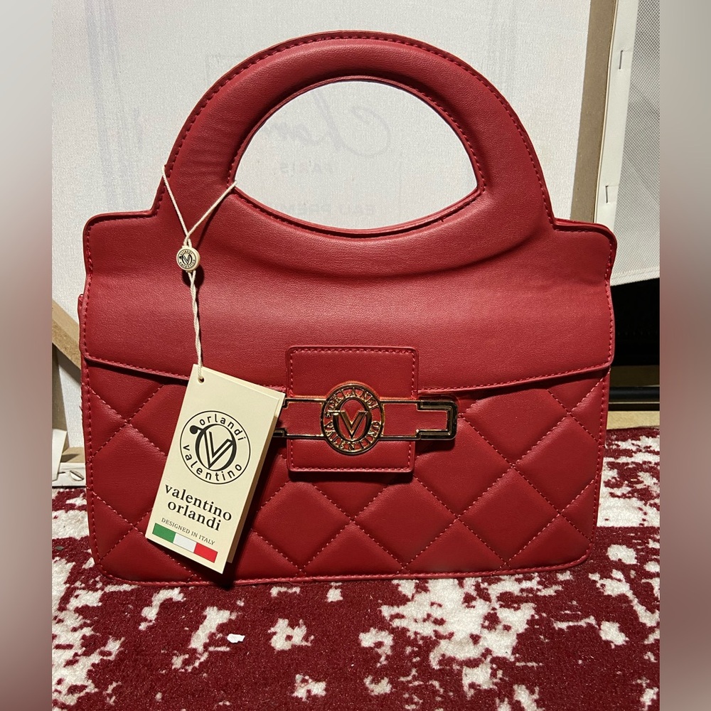 NWT Valentino Orlandi Red Crossbody Bag With Top Handle Carry. Made in Italy - Picture 2 of 15